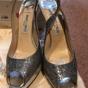 JIMMY CHOO SILVER GLITTER SPARKLE RARE HEELS